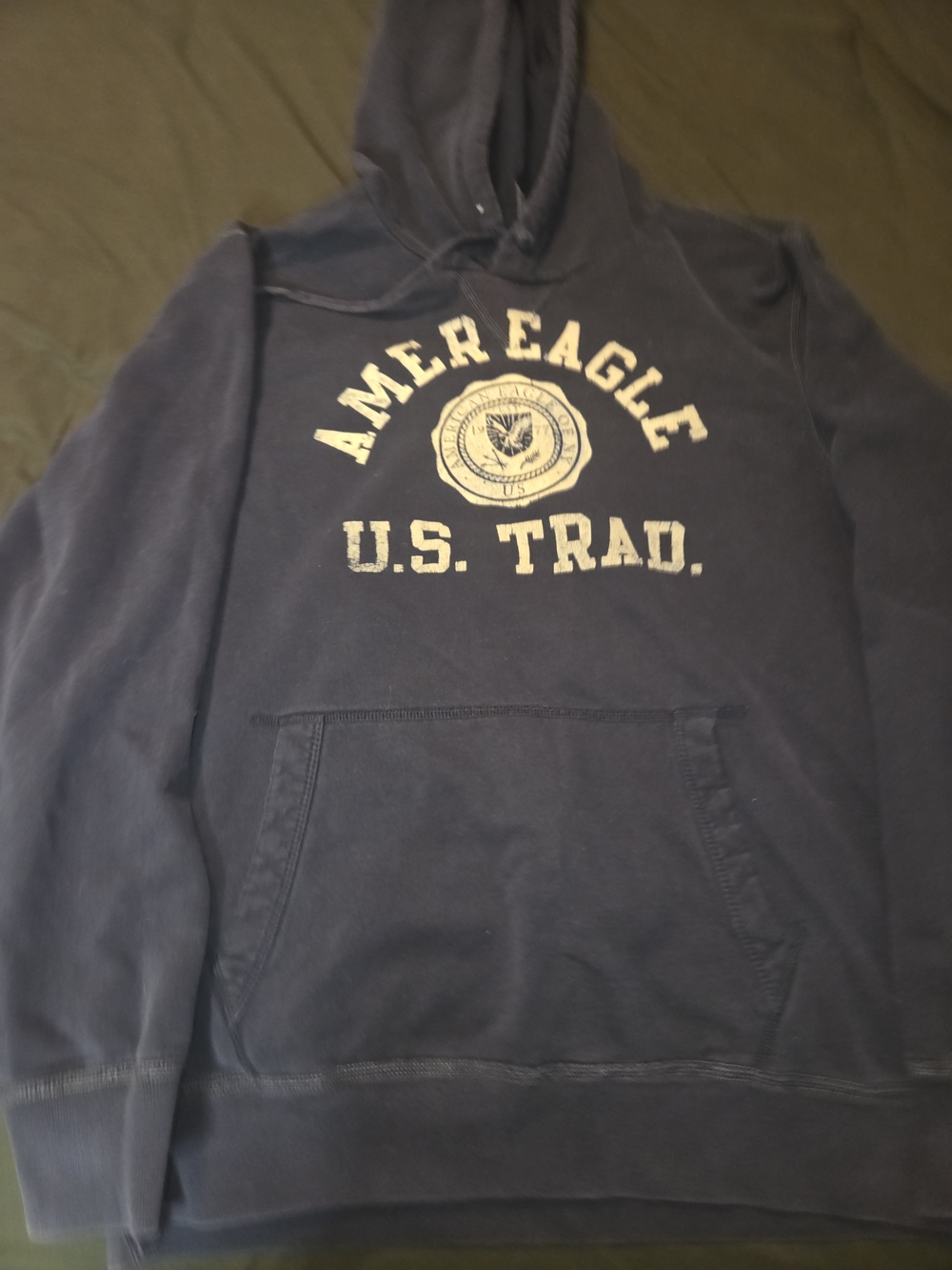American Eagle Outfitters Navy Hoodie with U.S. Trad. Graphic Vintage 9/2013